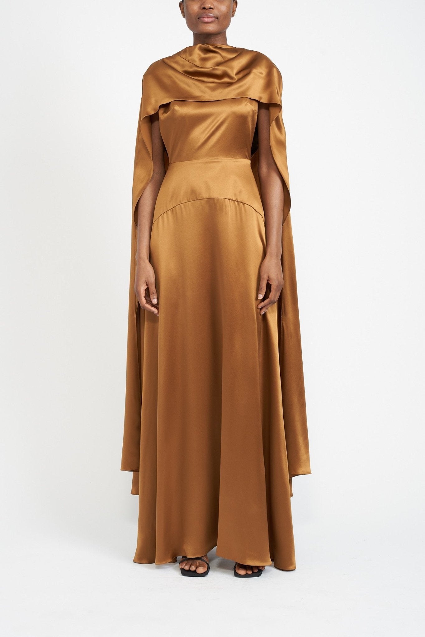 DIANA CAPE COGNAC SILK SATIN - E.STOTT