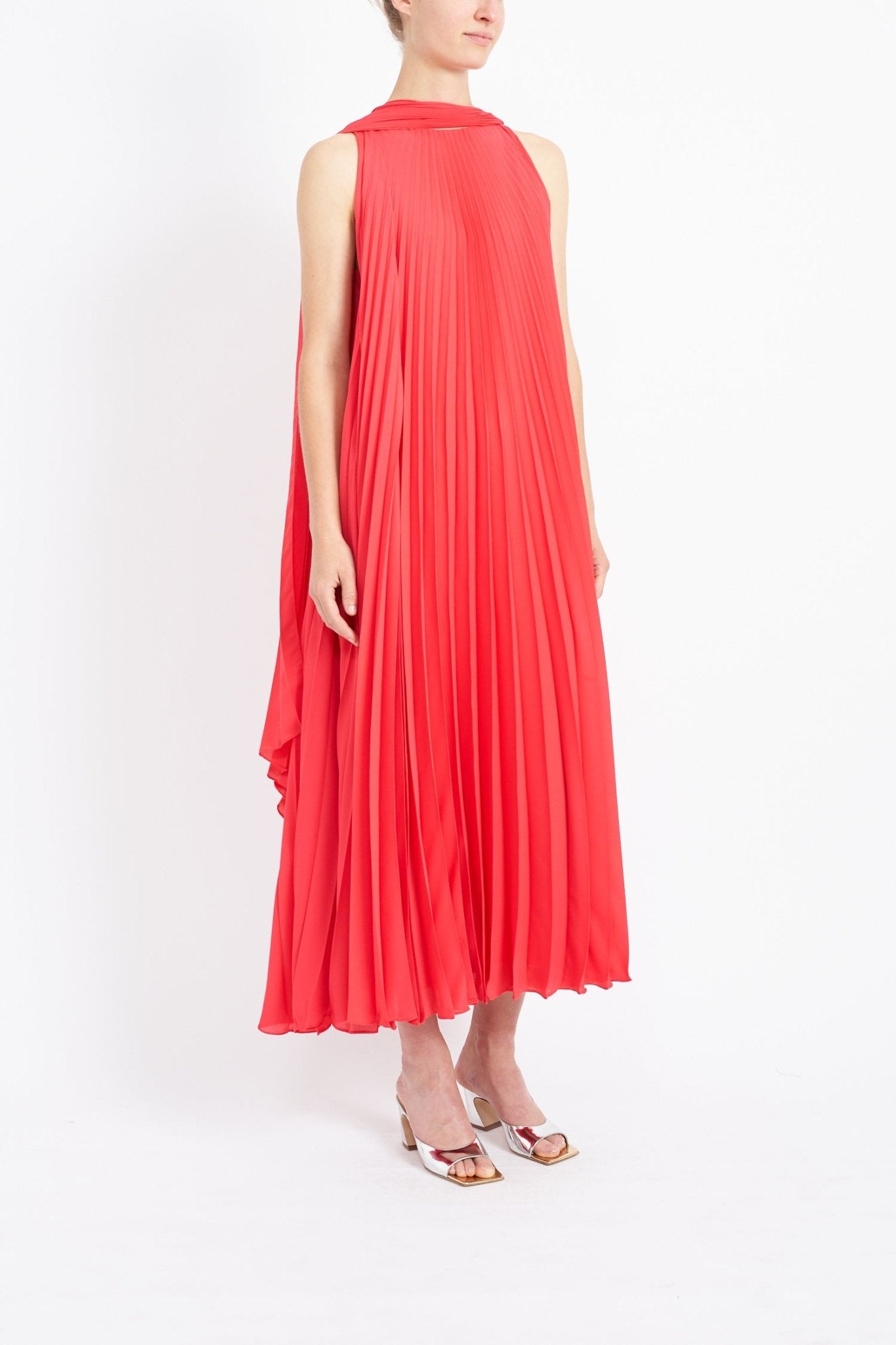 LISE CORAL SUSTAINABLY SOURCED PLEATED CHIFFON DRESS - E.STOTT