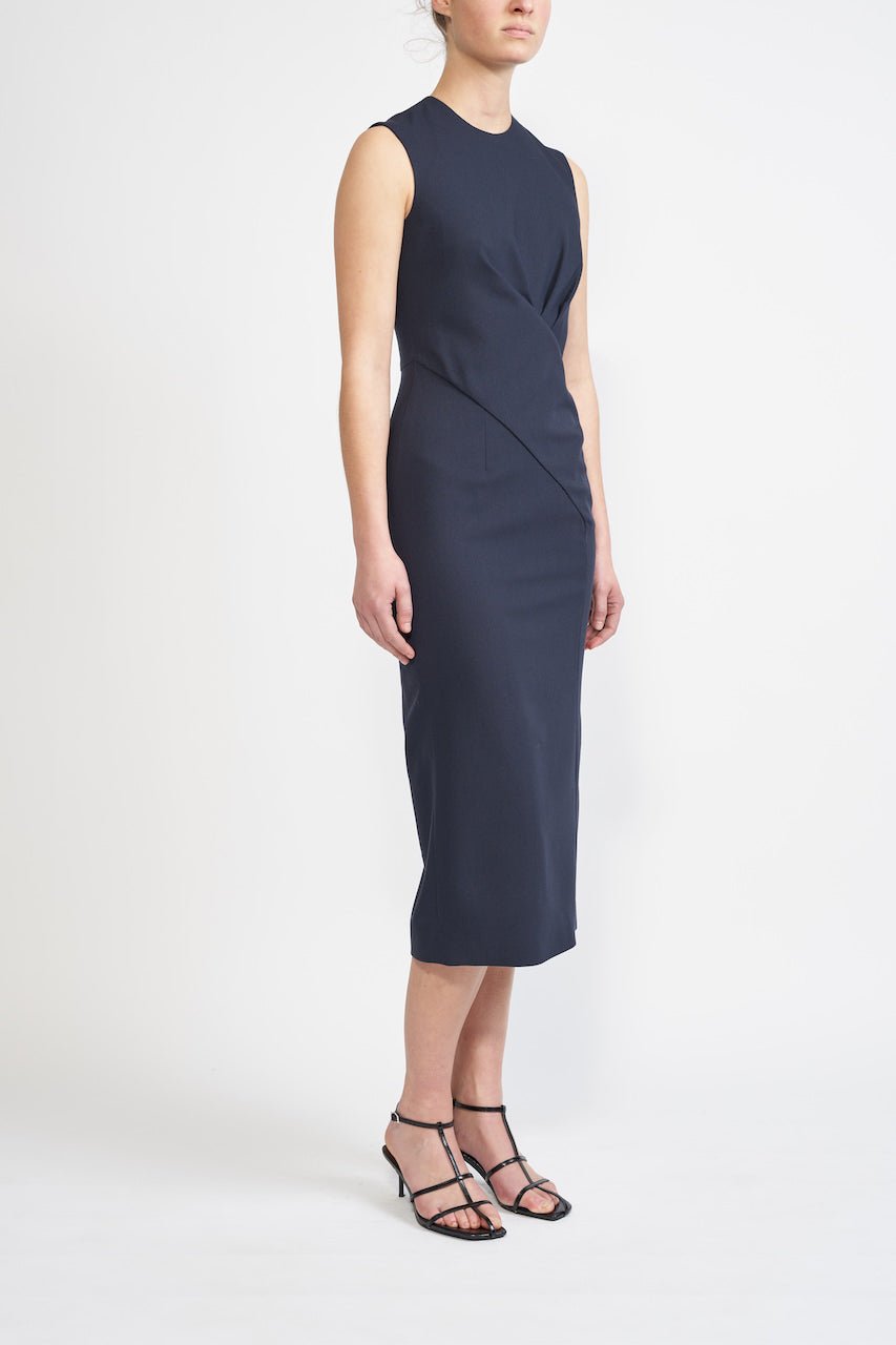 MILA SUSTAINABLY SOURCED NAVY CADY DRESS - E.STOTT