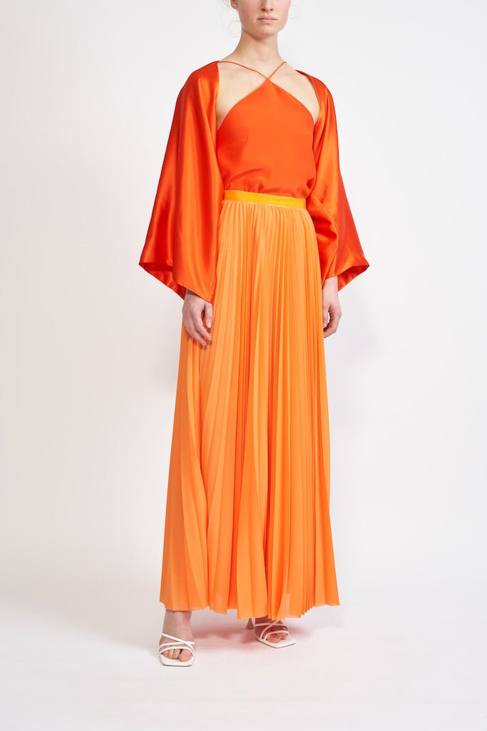 PALOMA LONG ORANGE SILK SATIN JACKET - E.STOTT
