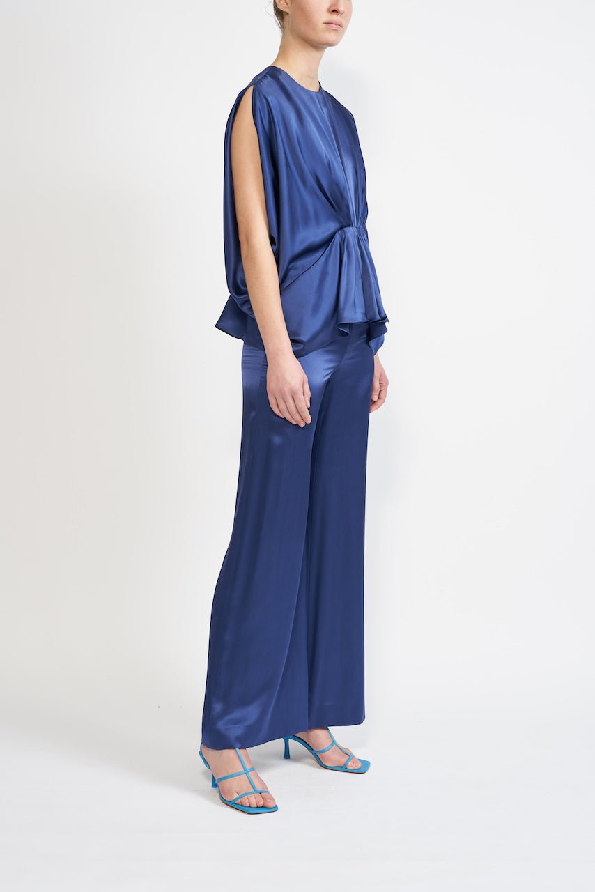SAFFRON TROUSER INK BLUE SILK SATIN - E.STOTT