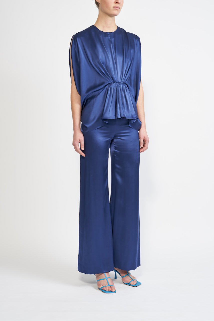 SAFFRON TROUSER INK BLUE SILK SATIN - E.STOTT