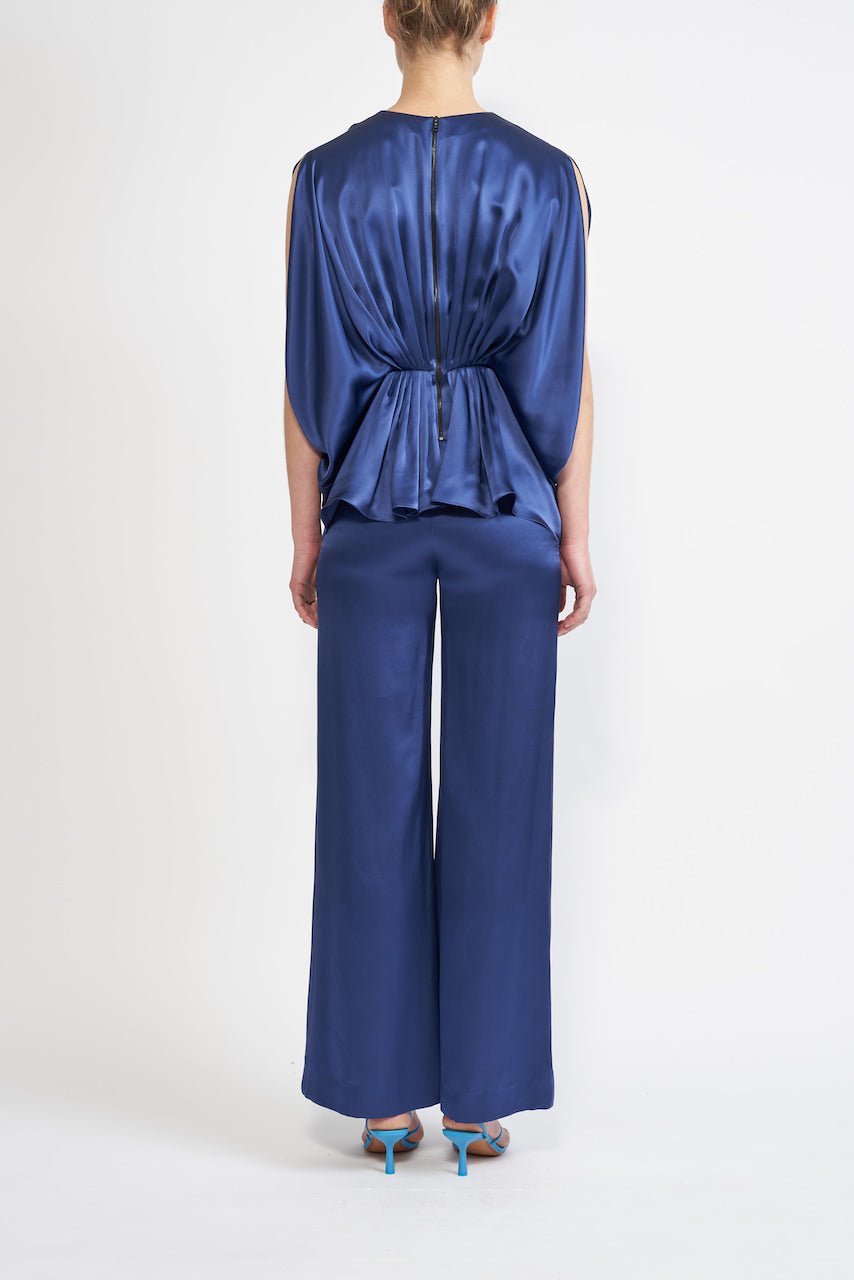 SAFFRON TROUSER INK BLUE SILK SATIN - E.STOTT