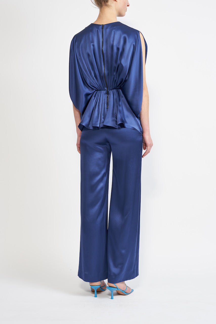 SAFFRON TROUSER INK BLUE SILK SATIN - E.STOTT
