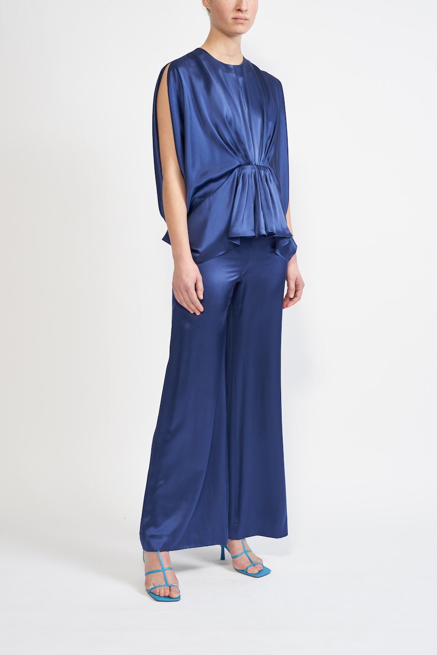SAFFRON TROUSER INK BLUE SILK SATIN - E.STOTT