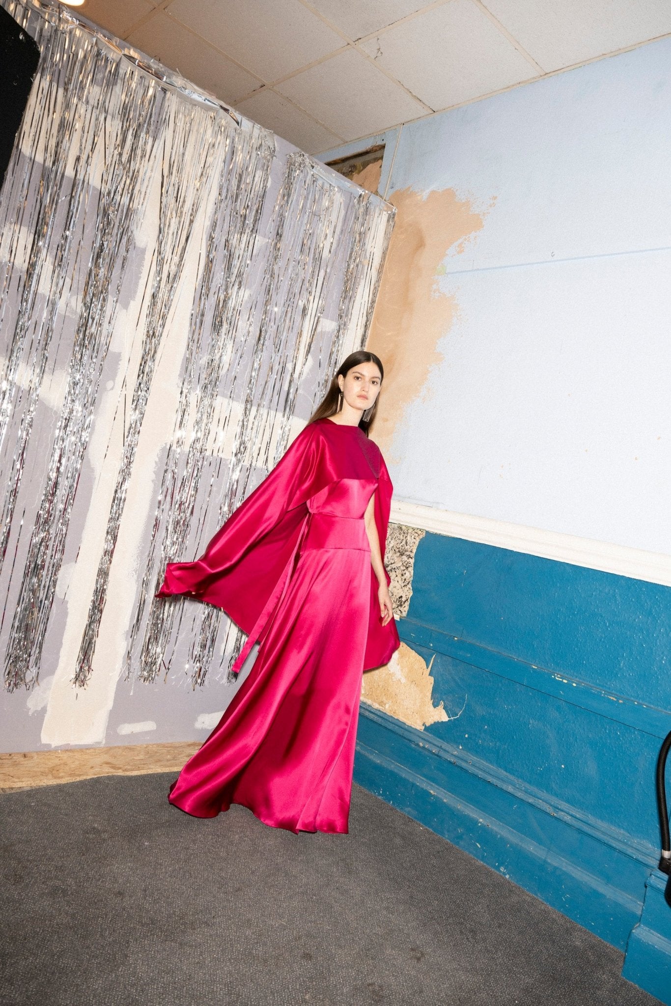 VALENTINA RASPBERRY SILK SATIN DRESS - E.STOTT