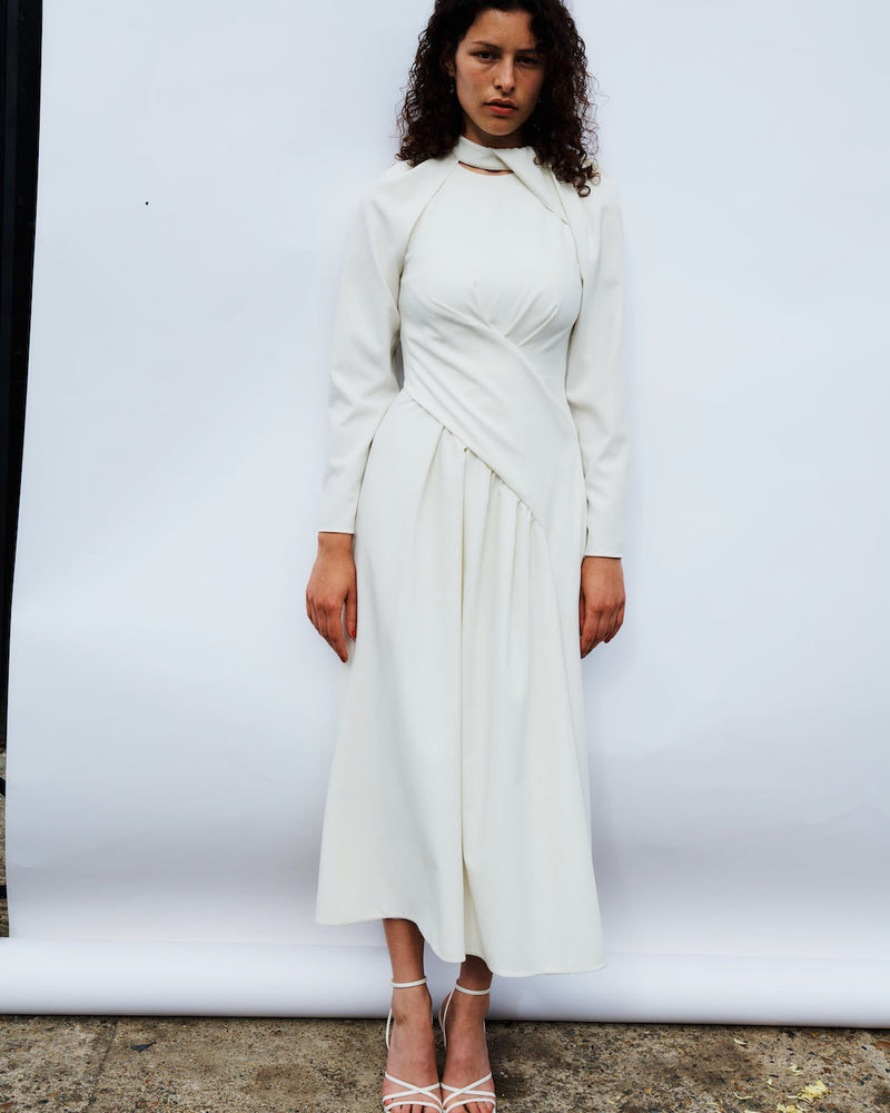 SUSANNAH SUSTAINABLY SOURCED IVORY CADY DRESS