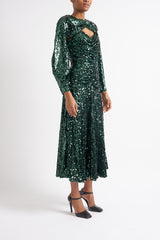 ESTHER GREEN SUSTAINABLY SOURCED SEQUIN DRESS WITH ADDITION