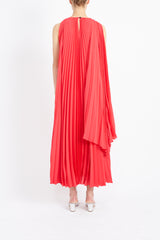 LISE CORAL SUSTAINABLY SOURCED PLEATED CHIFFON DRESS