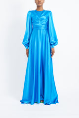 CAROLINE AZURE BLUE SILK SATIN DRESS