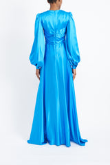 CAROLINE AZURE BLUE SILK SATIN DRESS