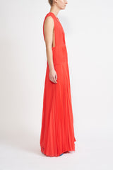ANNIE SUSTAINABLY SOURCED PLEATED CHIFFON CORAL GOWN