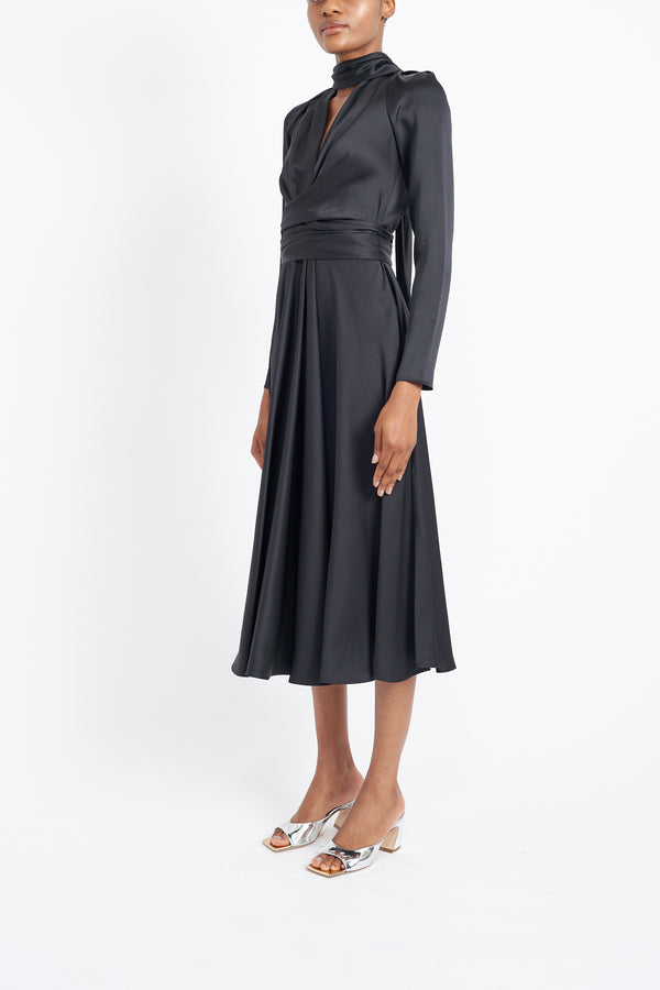 LYRA BLACK SUSTAINABLY SOURCED SILK SATIN DRESS