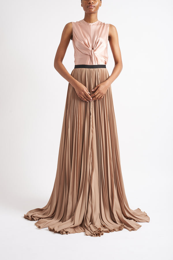 NOLA SUSTAINABLY SOURCED PLEATED BEIGE SKIRT