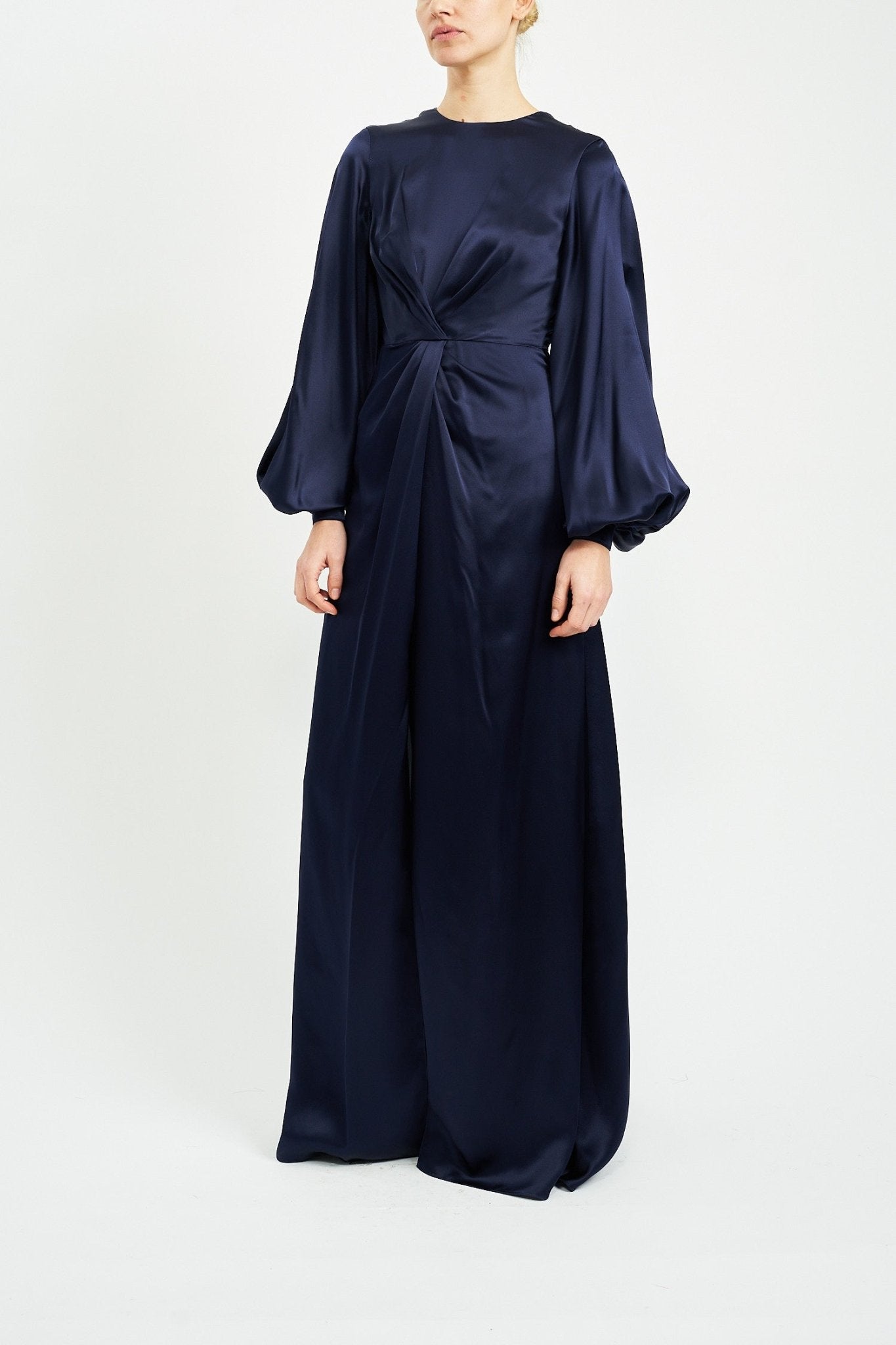 CALYPSO NAVY SILK SATIN DRESS - E.STOTT
