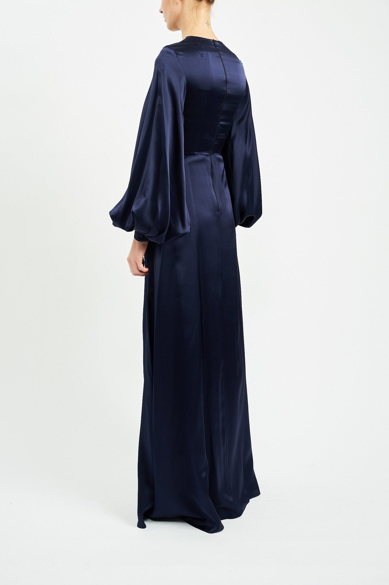 CALYPSO NAVY SILK SATIN DRESS - E.STOTT