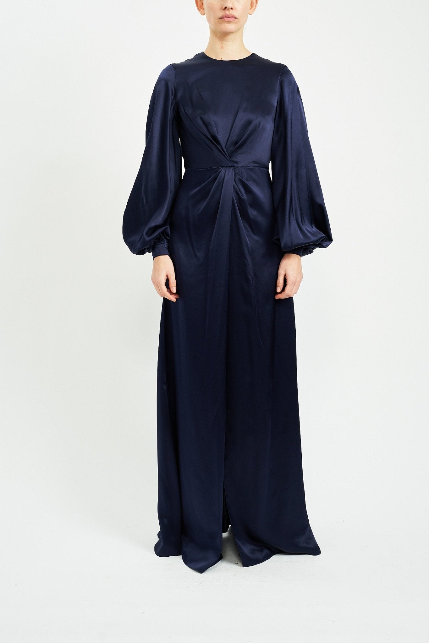 CALYPSO NAVY SILK SATIN DRESS - E.STOTT