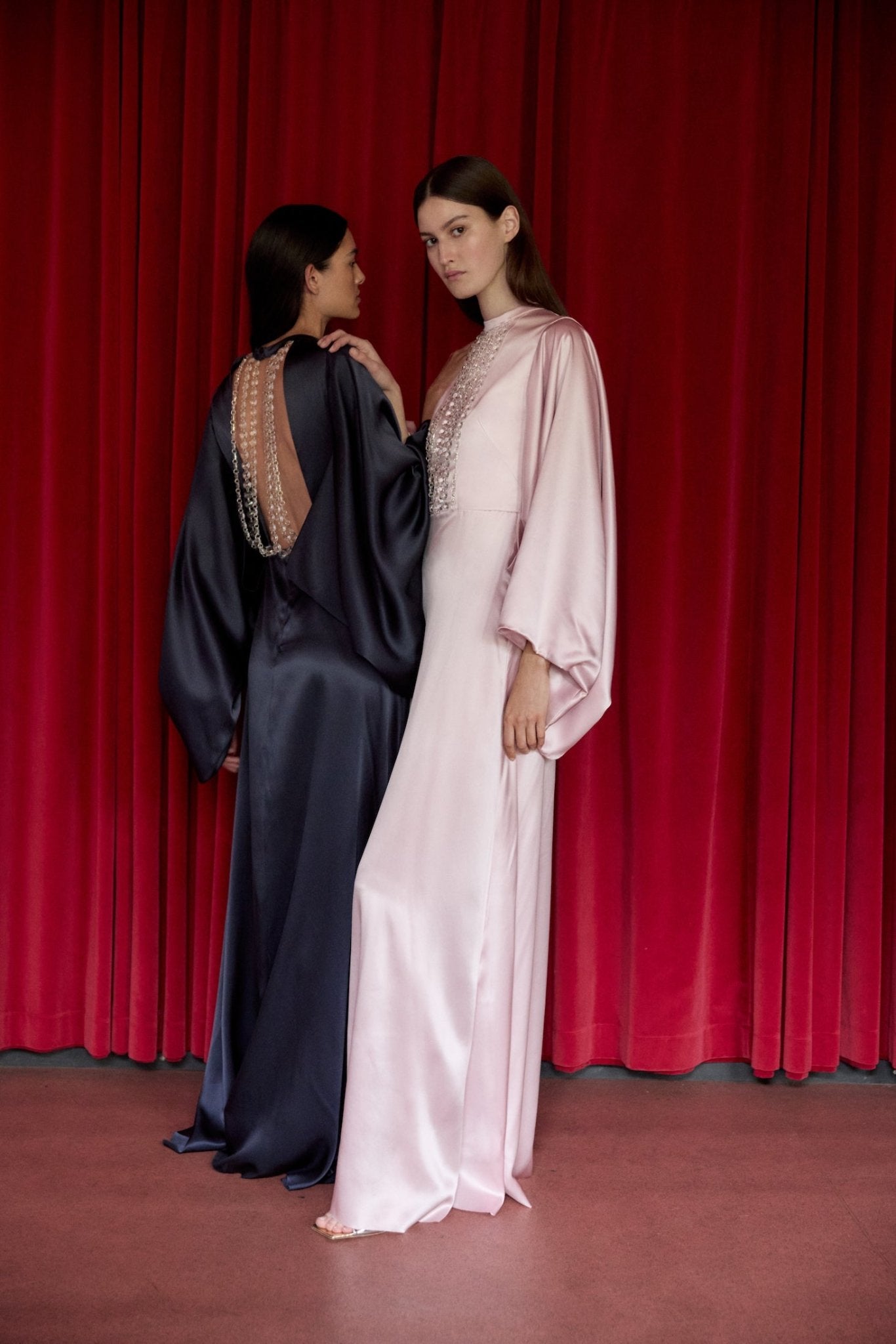 CLEO NAVY SILK SATIN DRESS - E.STOTT