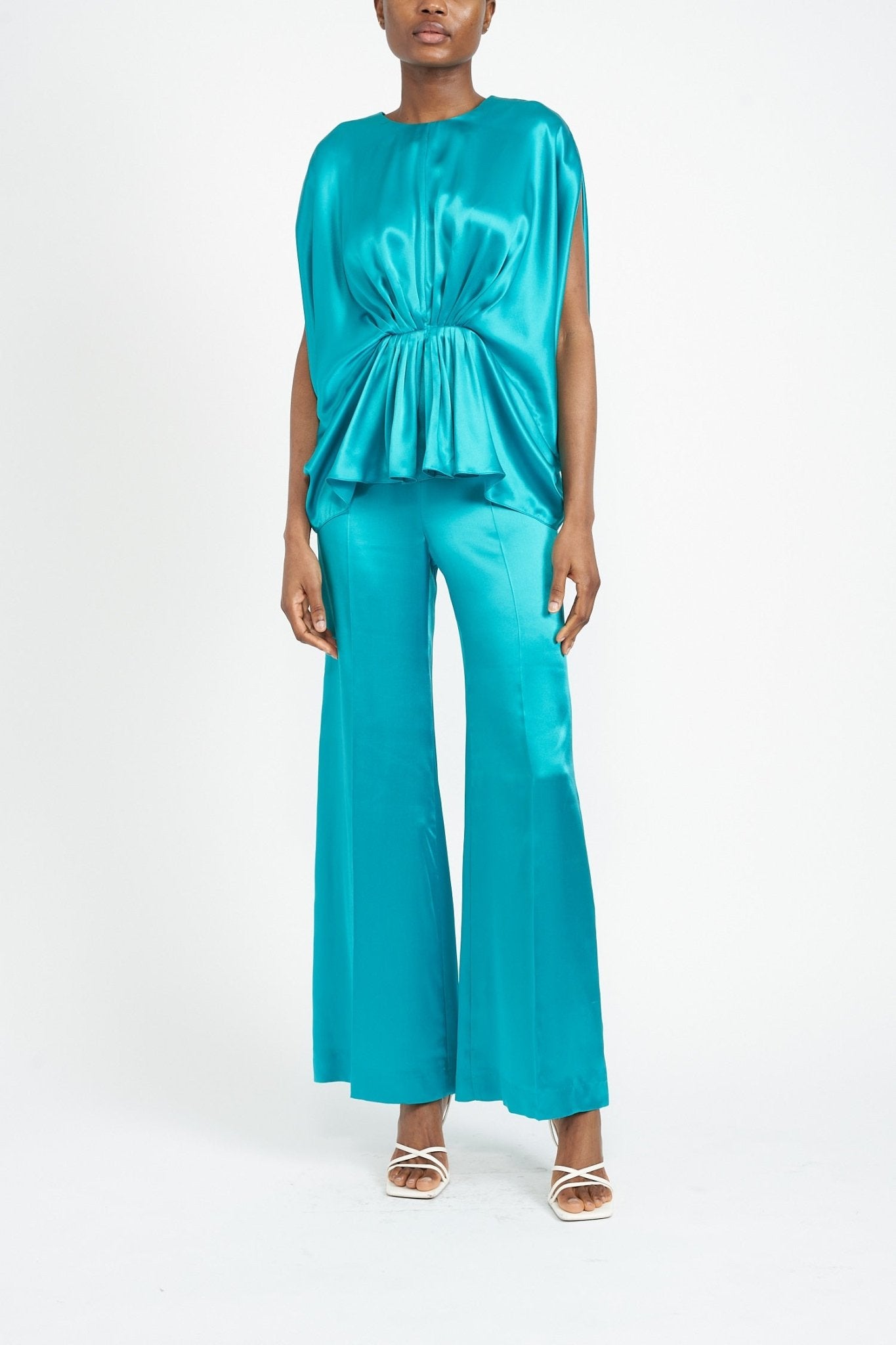 CLOVER TURQUOISE SILK SATIN TOP - E.STOTT