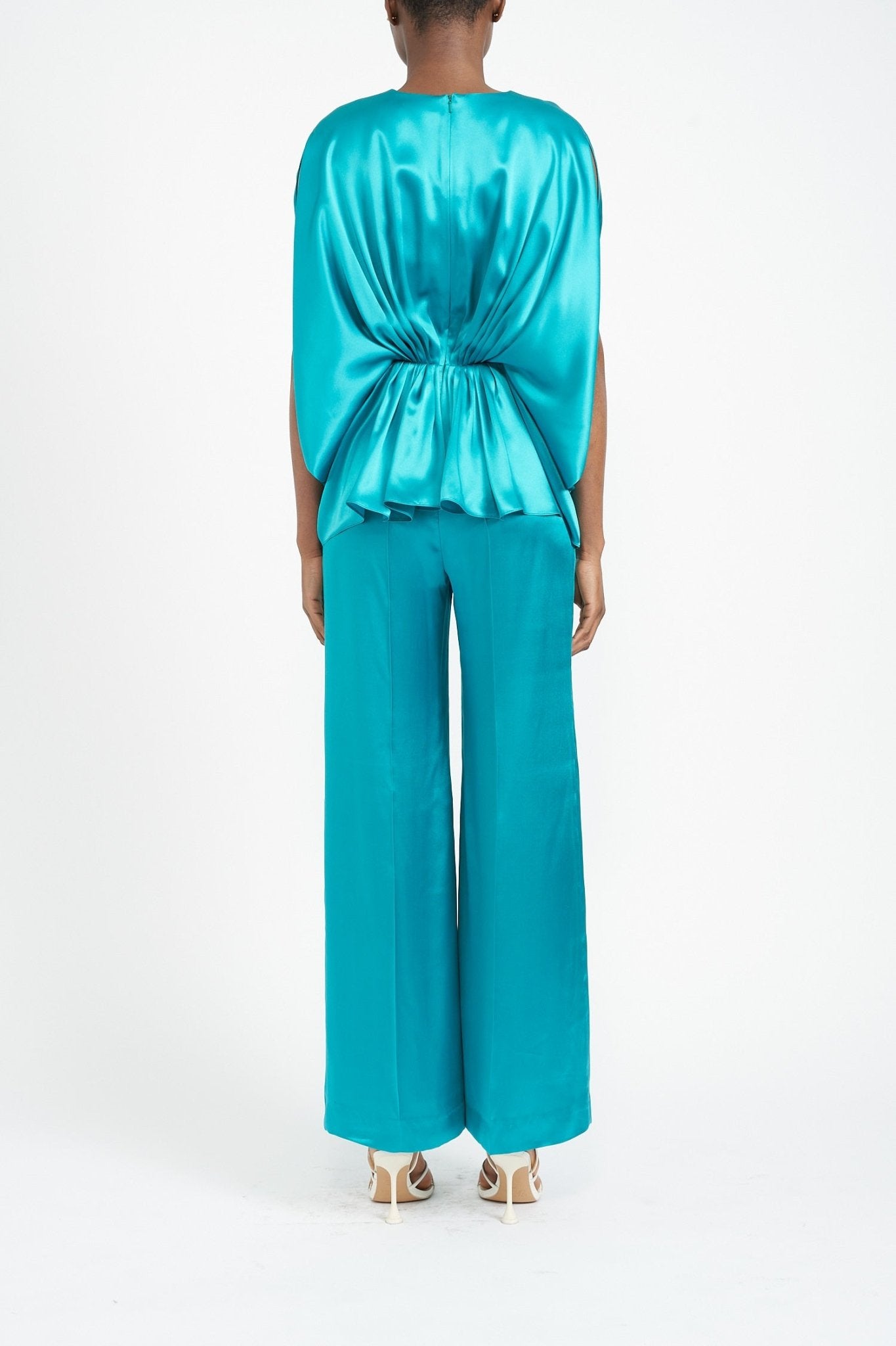 CLOVER TURQUOISE SILK SATIN TOP - E.STOTT