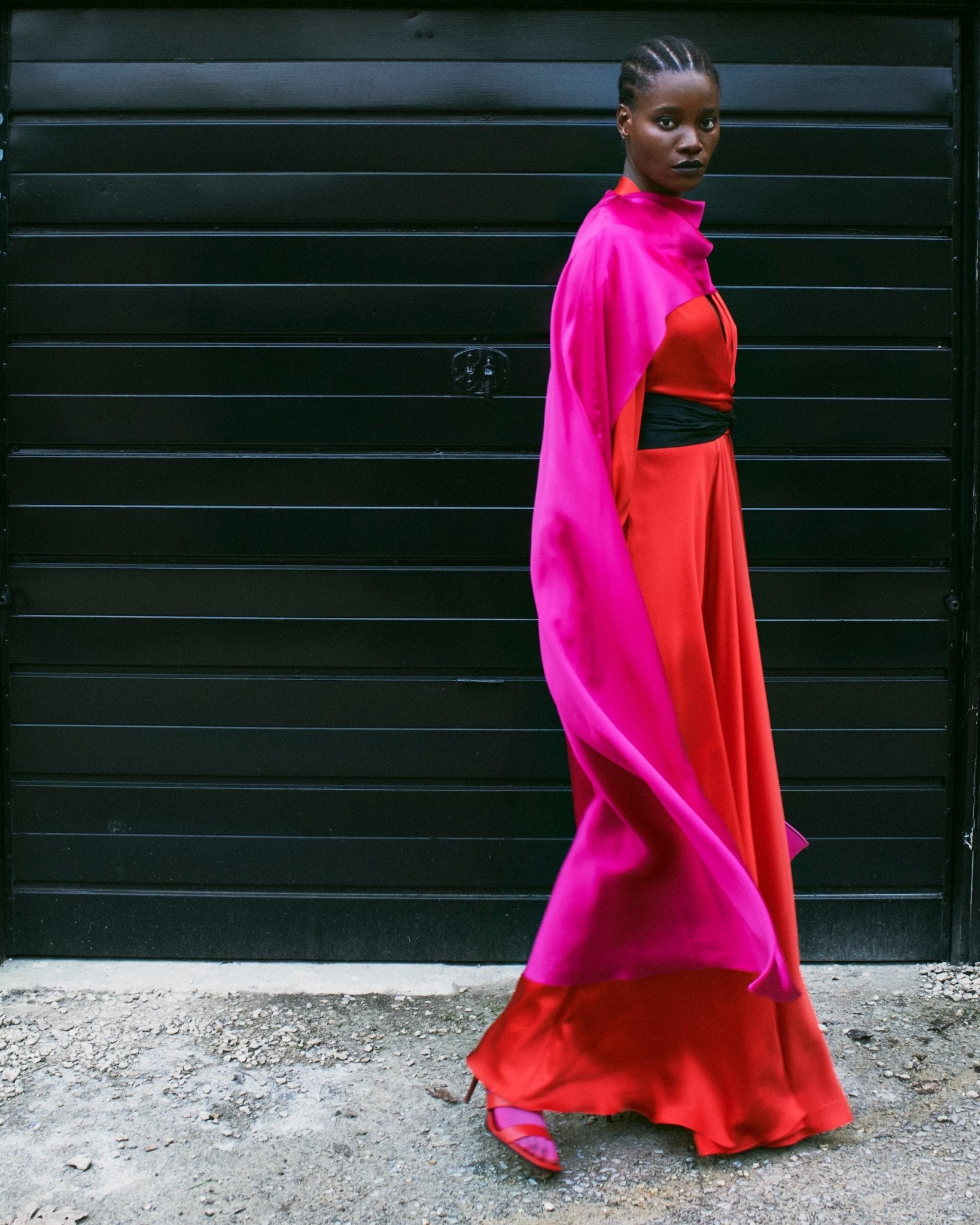 DIANA CAPE MAGENTA SILK SATIN - E.STOTT