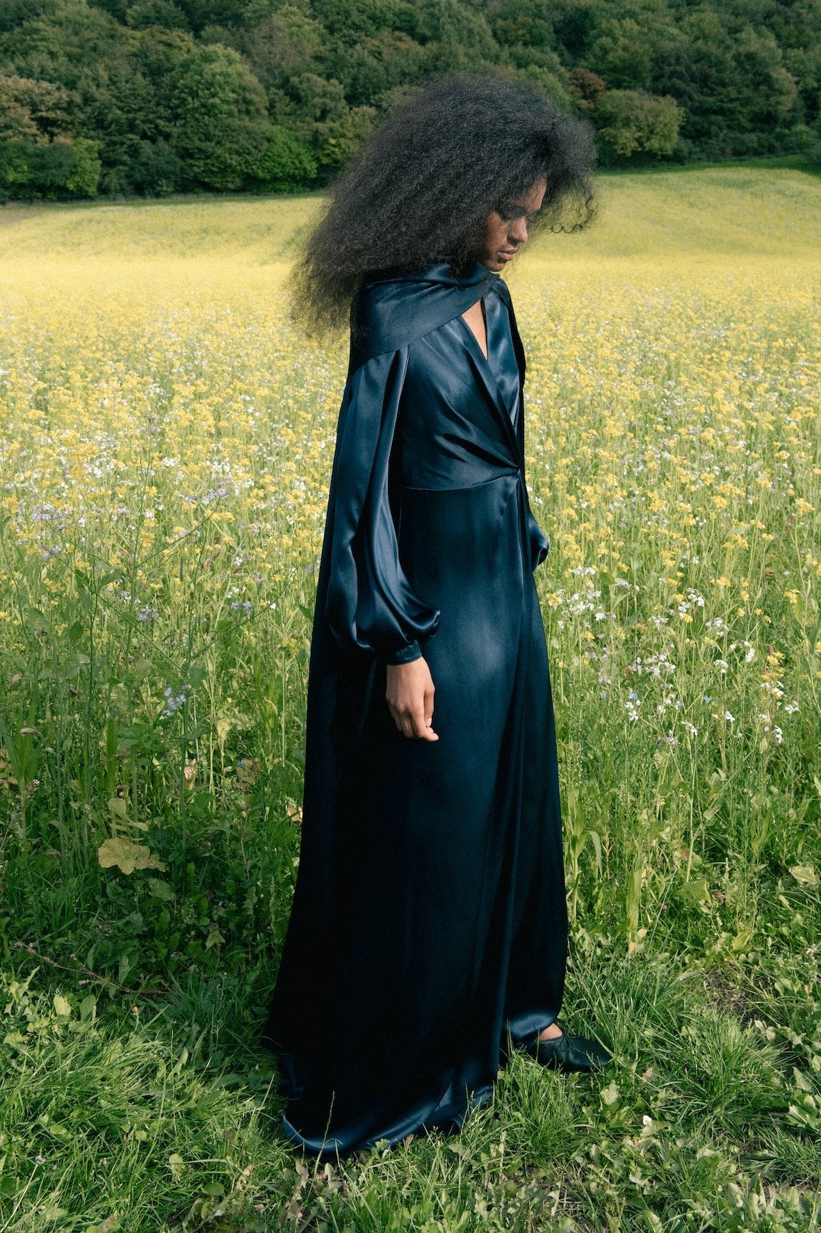 EDEN NAVY BLUE SILK SATIN DRESS - E.STOTT