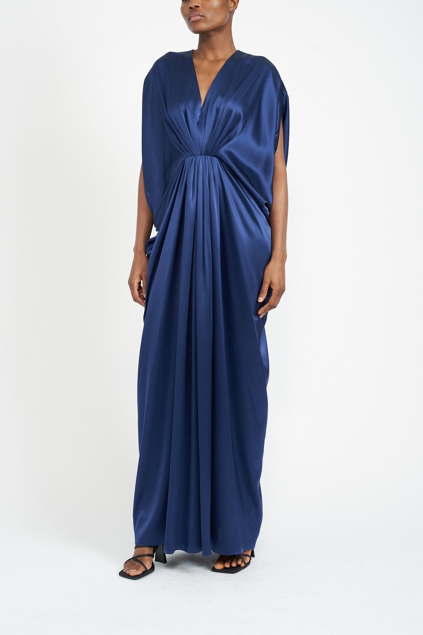 HIROKO DRESS INK BLUE SILK SATIN - E.STOTT