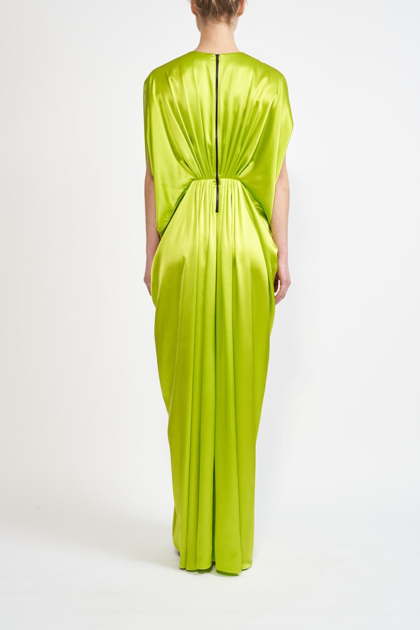 HIROKO DRESS LIME GREEN SILK SATIN - E.STOTT