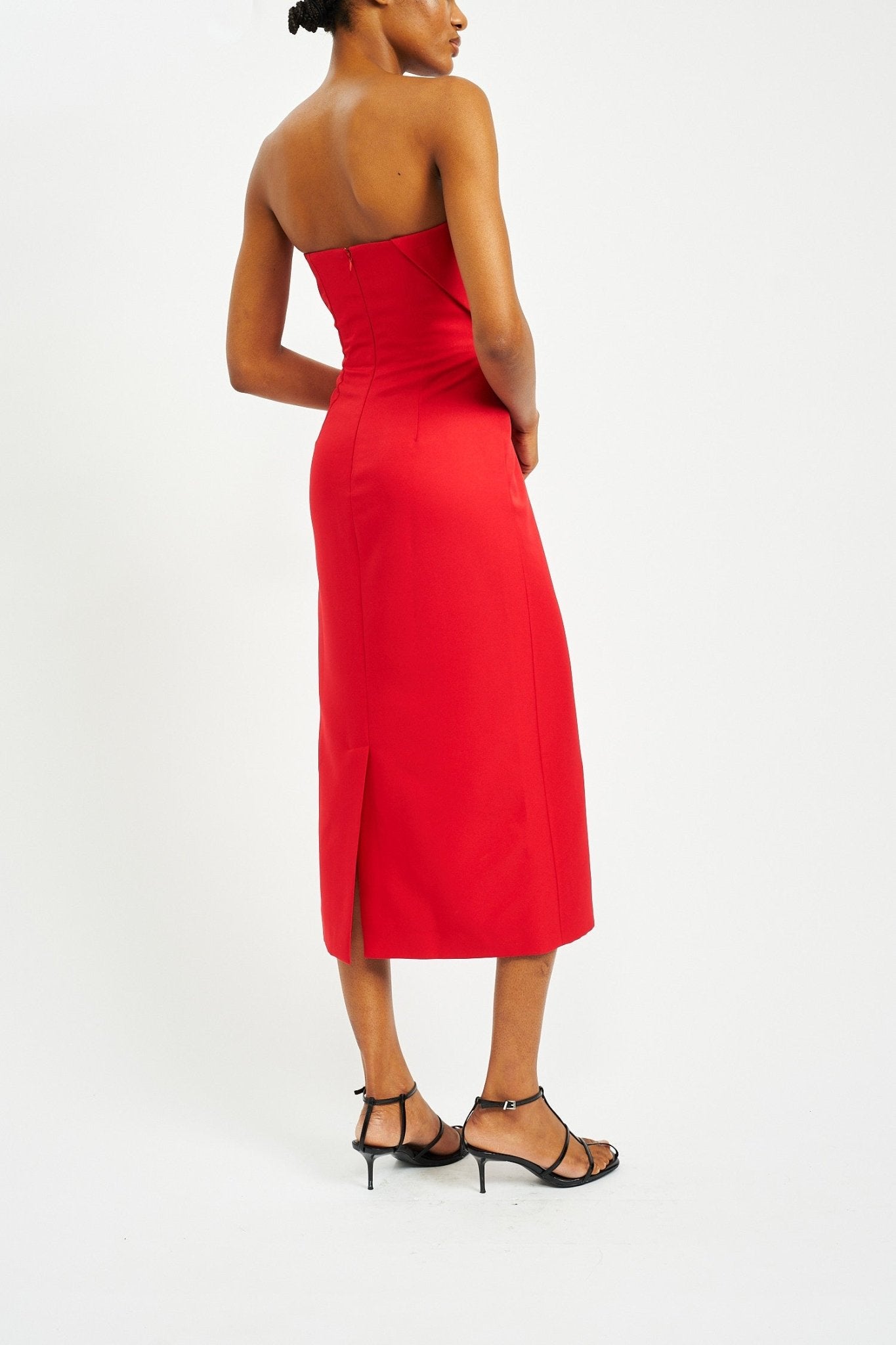 INES RUBY RED SUSTAINABLY SOURCED TWILL DRESS - E.STOTT