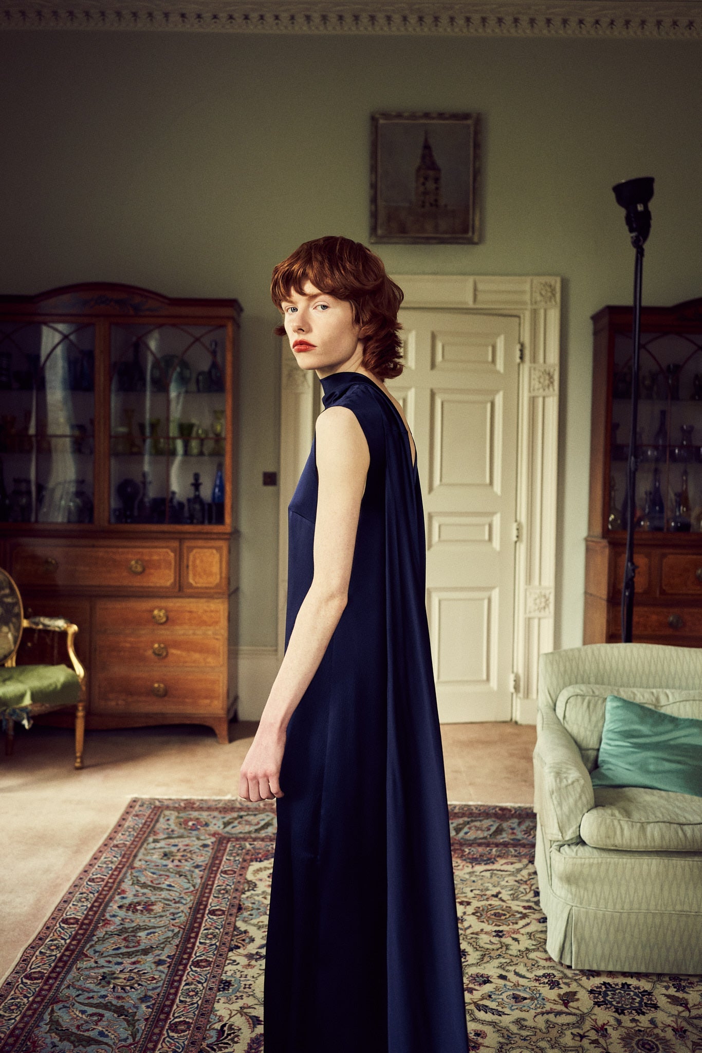 JULIE NAVY SILK SATIN JUMPSUIT - E.STOTT