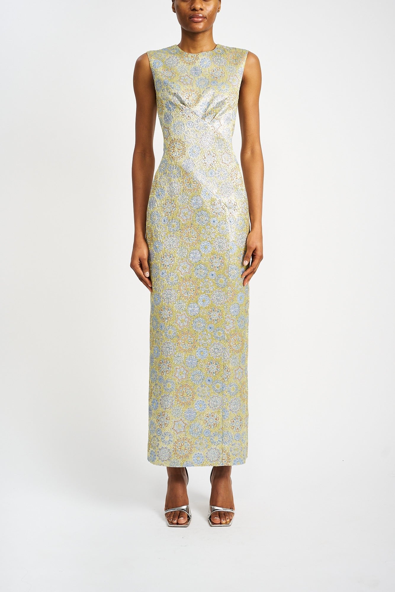 LUCIA SUSTAINABLY SOURCED LAMÈ JACQUARD DRESS - E.STOTT
