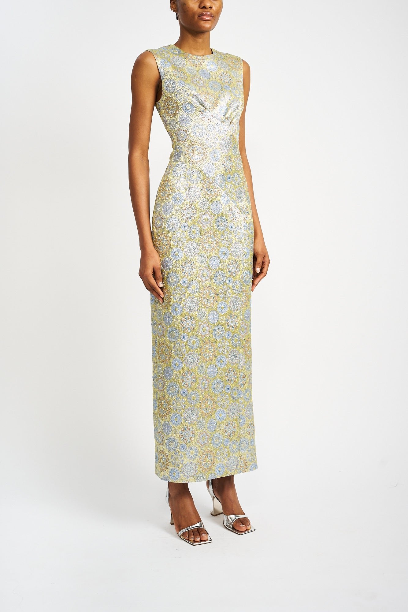 LUCIA SUSTAINABLY SOURCED LAMÈ JACQUARD DRESS - E.STOTT