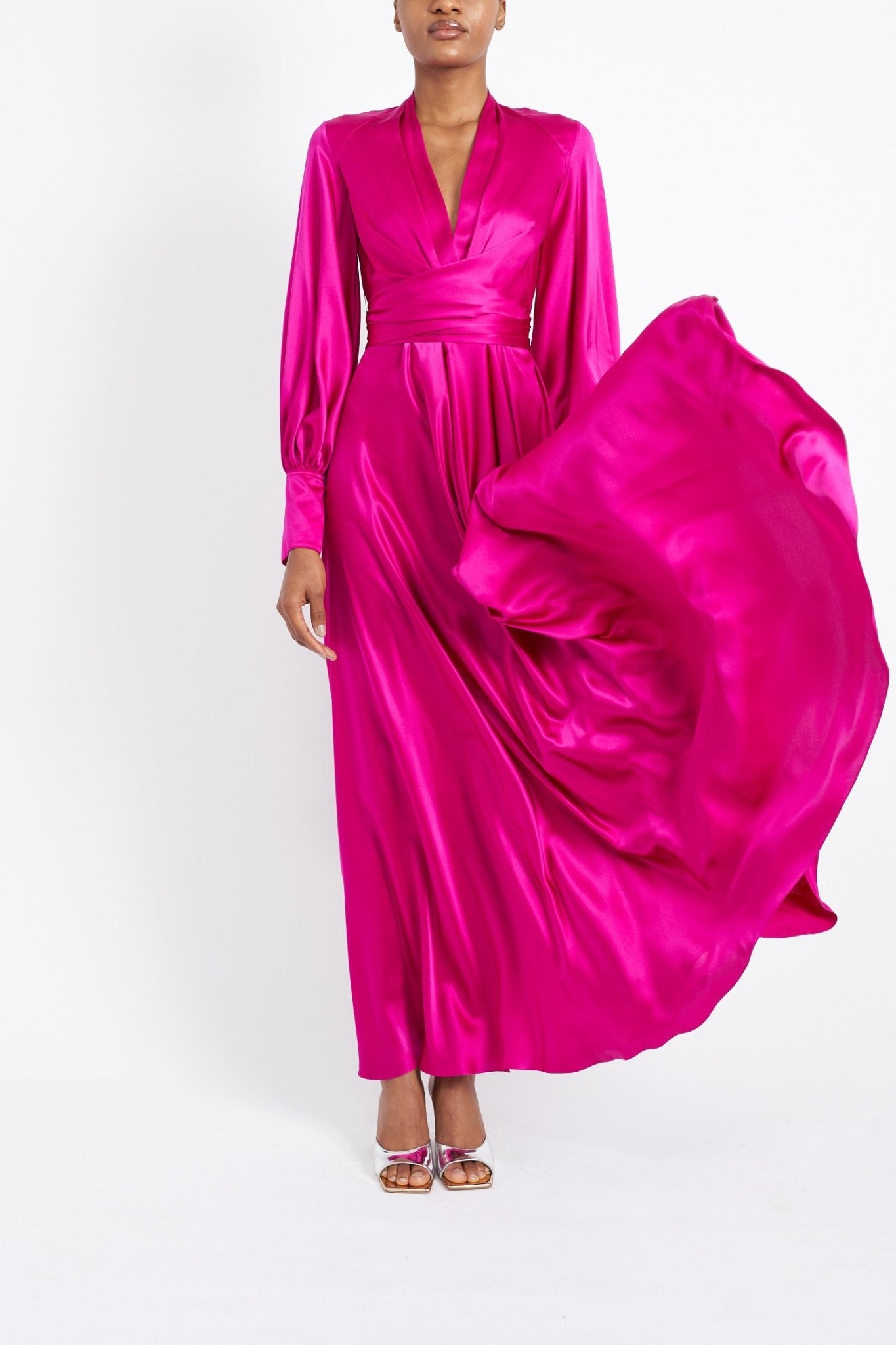MONICA MAGENTA SILK SATIN DRESS - E.STOTT