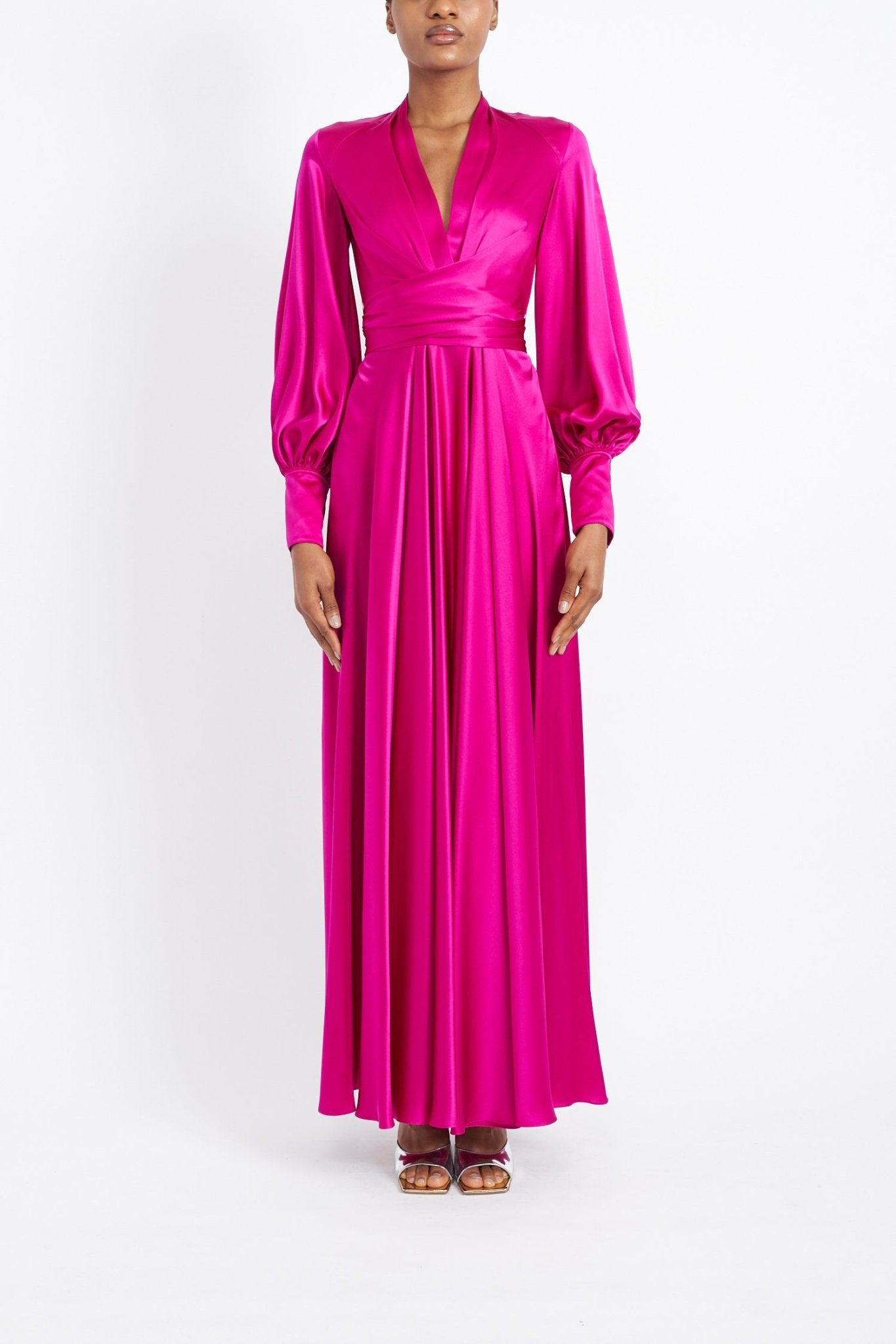 MONICA MAGENTA SILK SATIN DRESS - E.STOTT