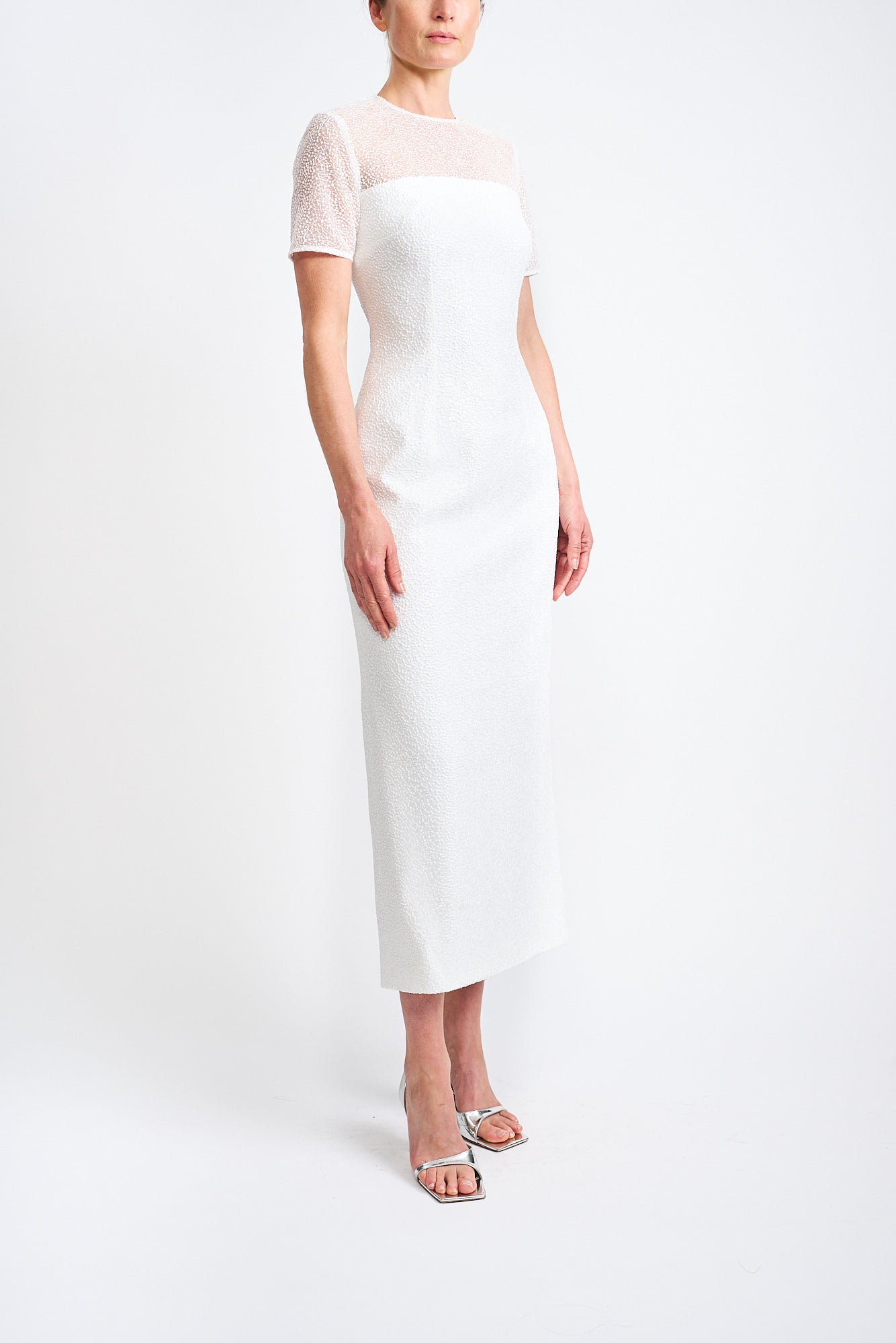 NAEVA SEQUIN EMBROIDERED WHITE DRESS - E.STOTT