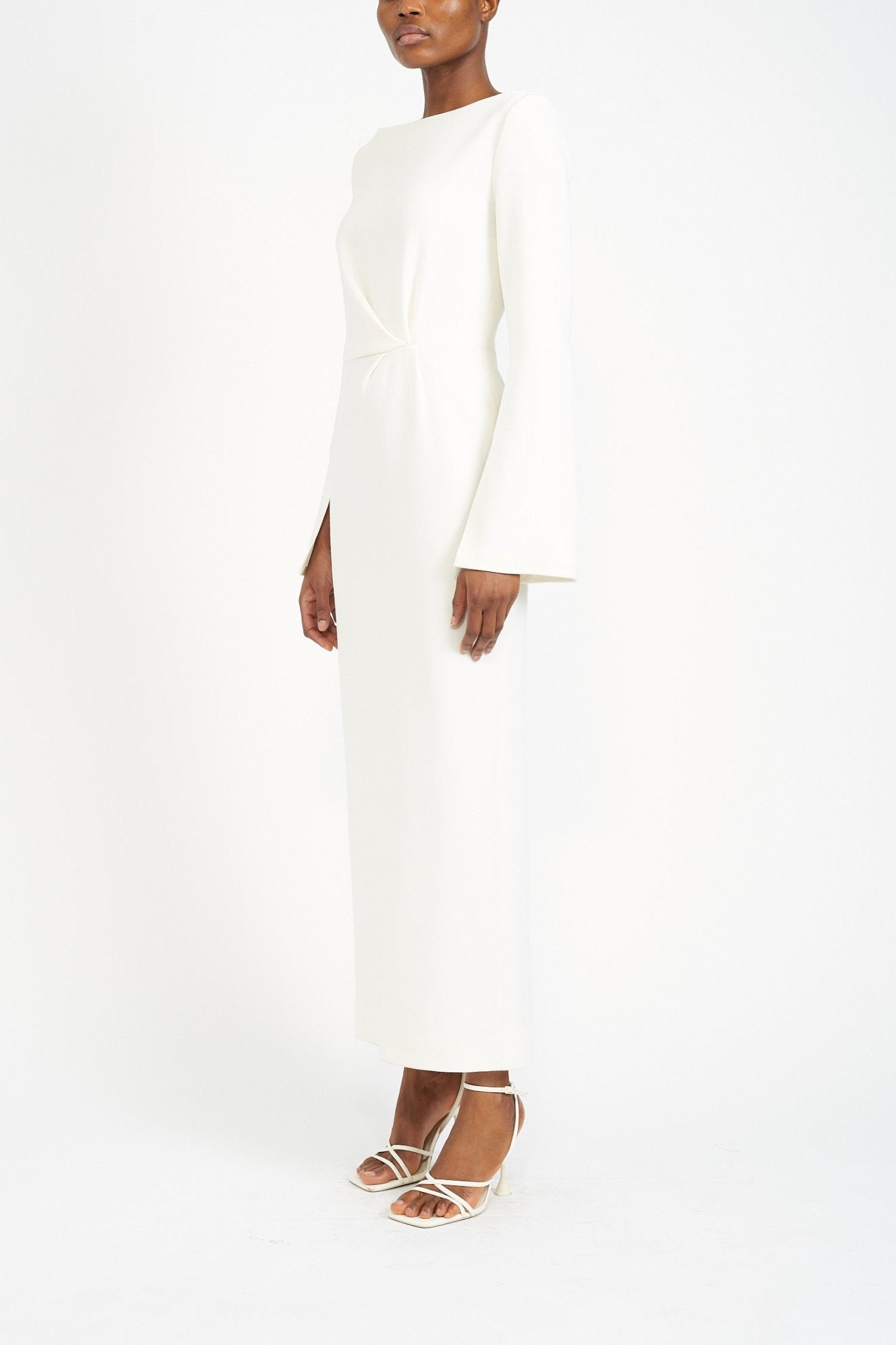 ORA WHITE WOOL CREPE DRESS - E.STOTT