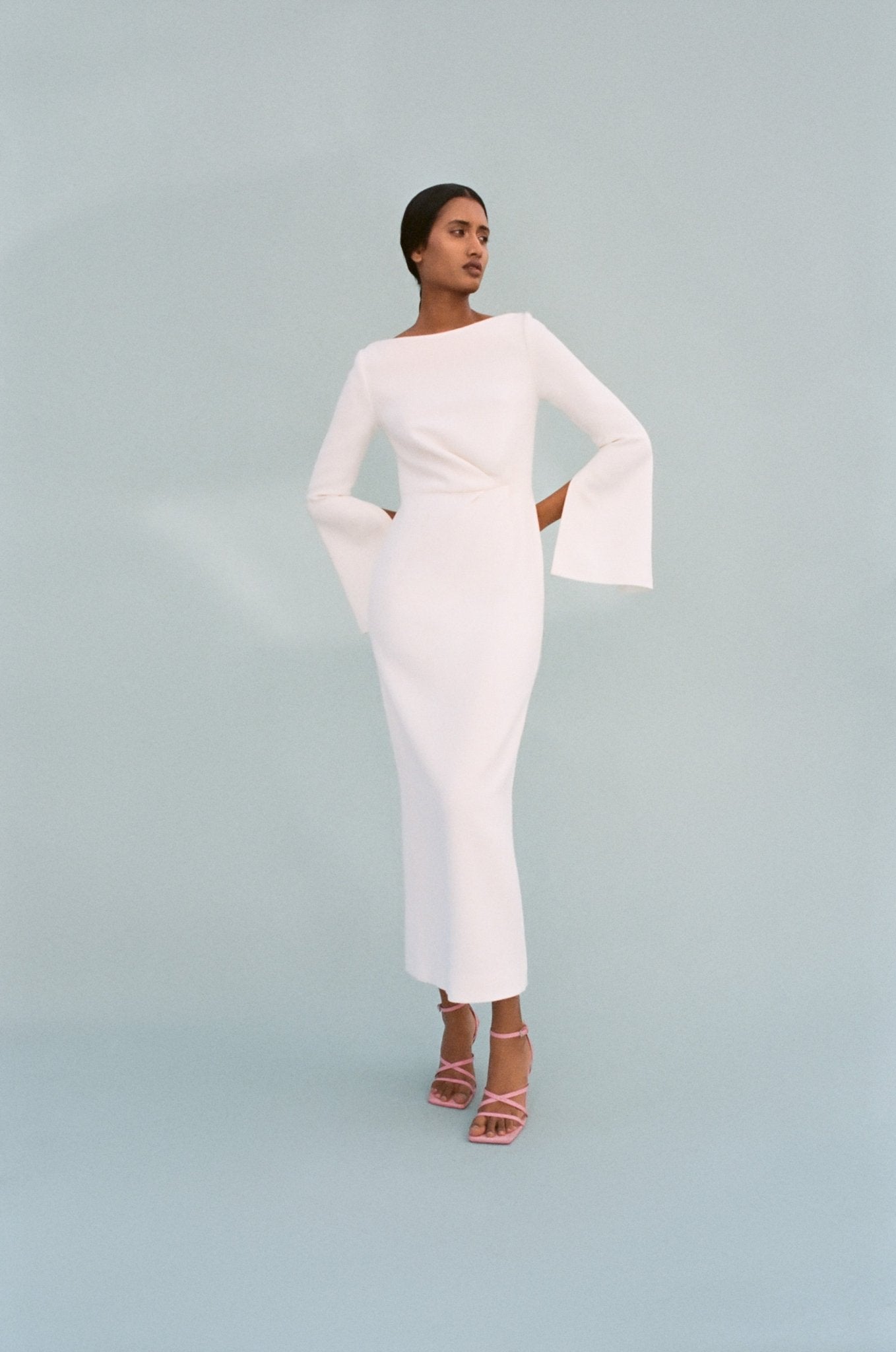ORA WHITE WOOL CREPE DRESS - E.STOTT