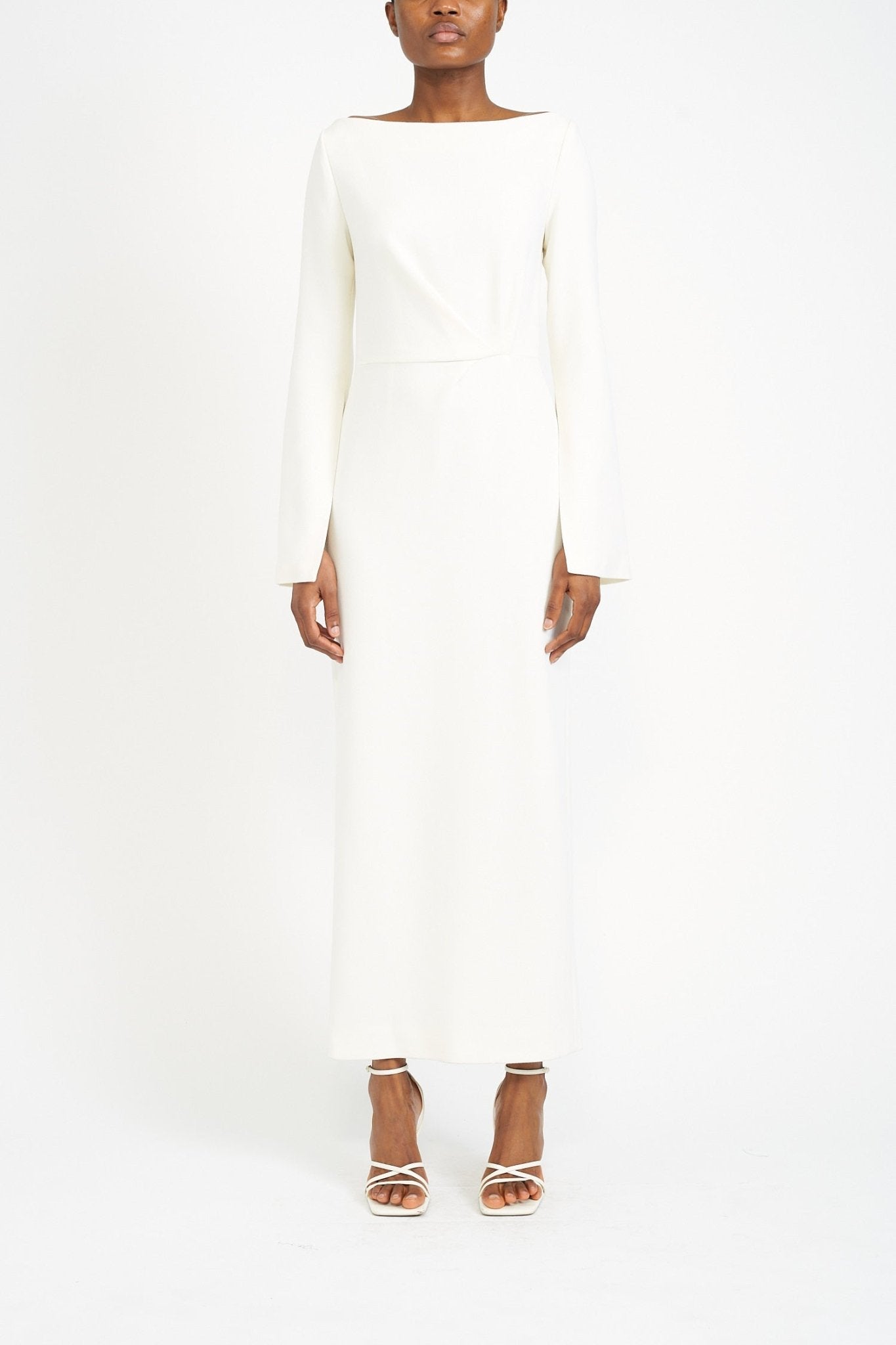 ORA WHITE WOOL CREPE DRESS - E.STOTT