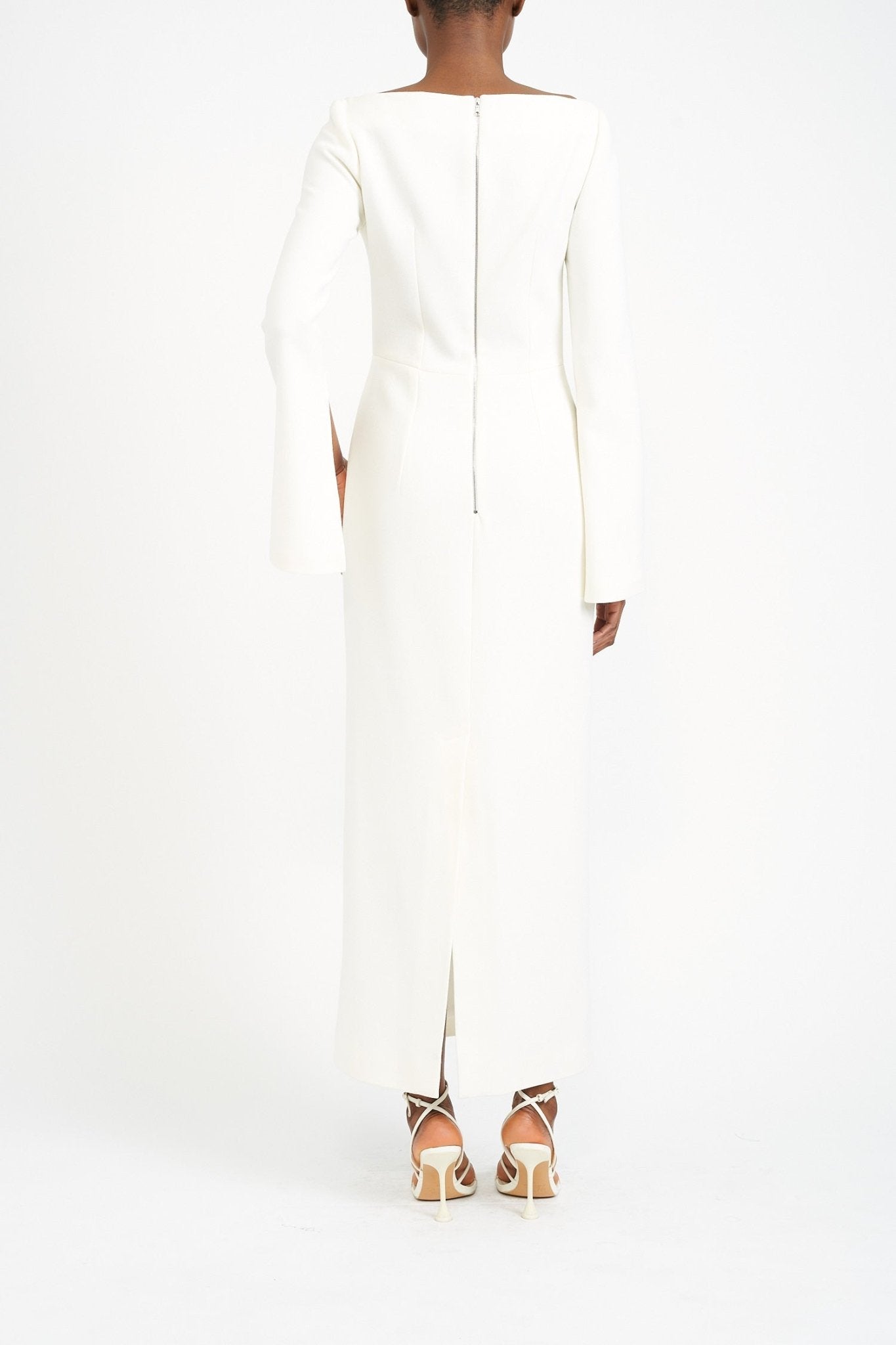 ORA WHITE WOOL CREPE DRESS - E.STOTT