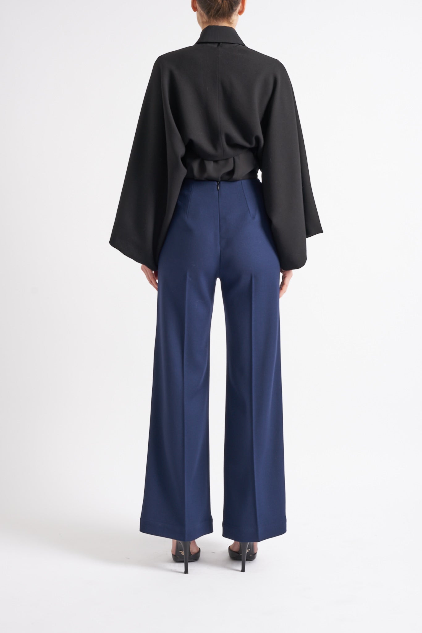 PALOMA LONG BLACK SILK SATIN JACKET - E.STOTT