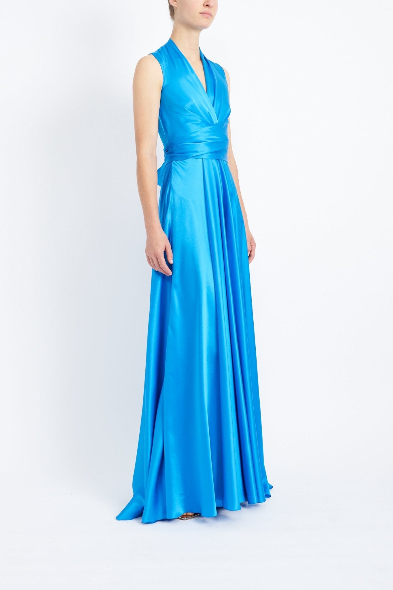 SADIE AZURE SILK SATIN WRAP DRESS - E.STOTT