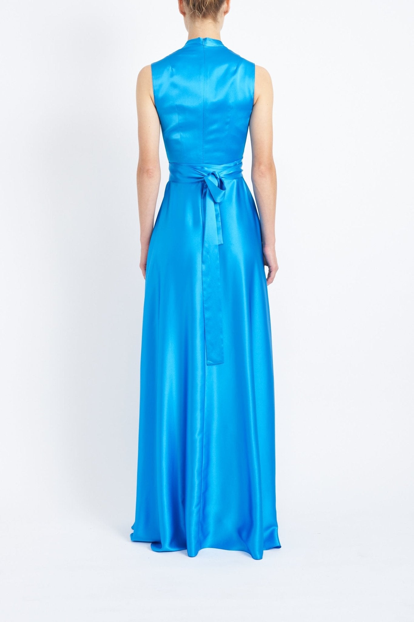 SADIE AZURE SILK SATIN WRAP DRESS - E.STOTT