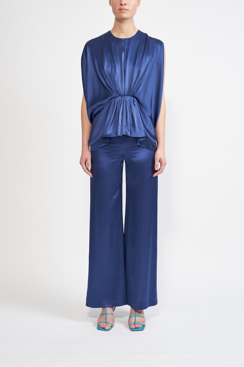 SAFFRON TROUSER INK BLUE SILK SATIN - E.STOTT