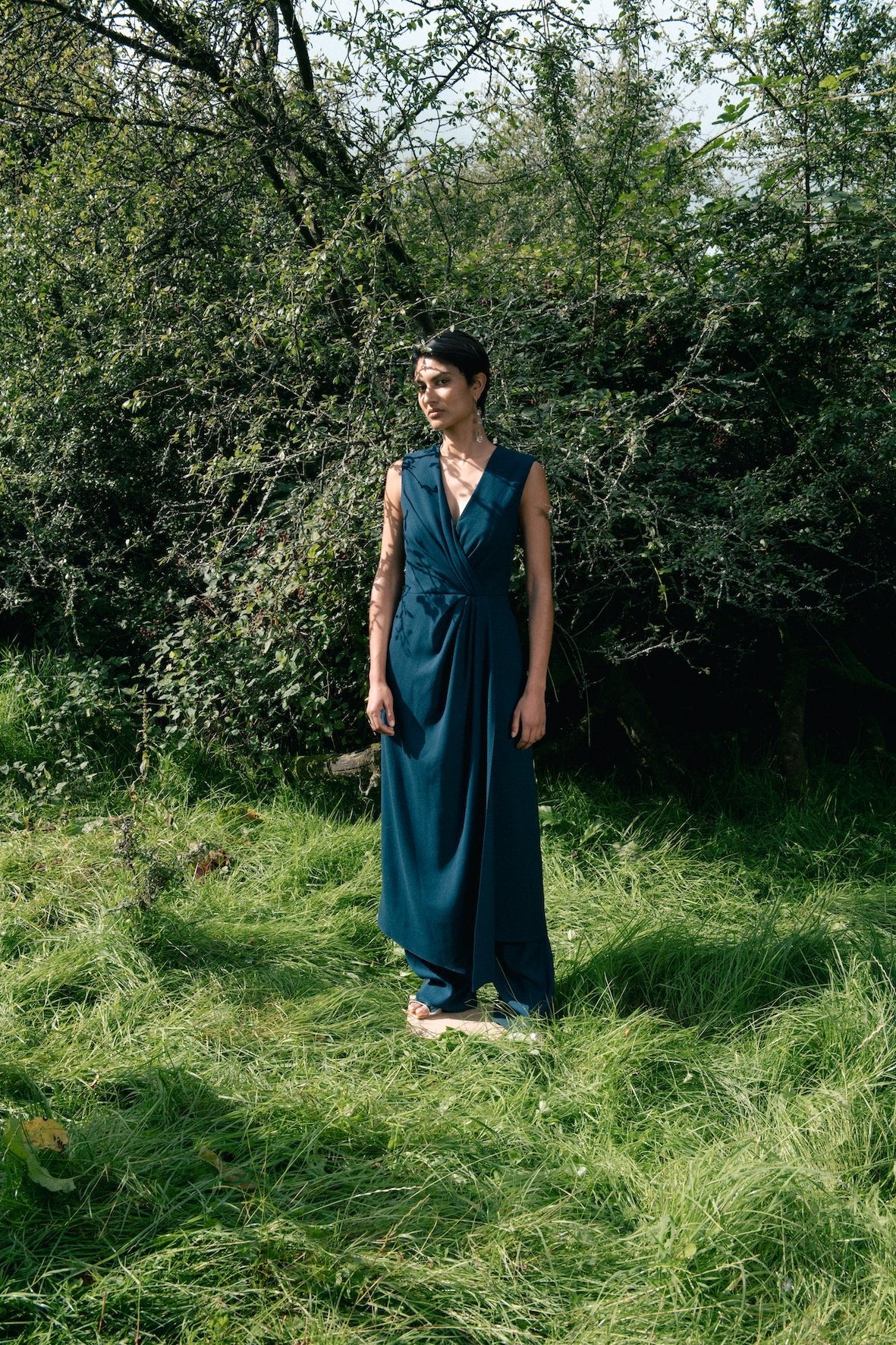 UMA NAVY SUSTAINABLY SOURCED CADY DRESS - E.STOTT