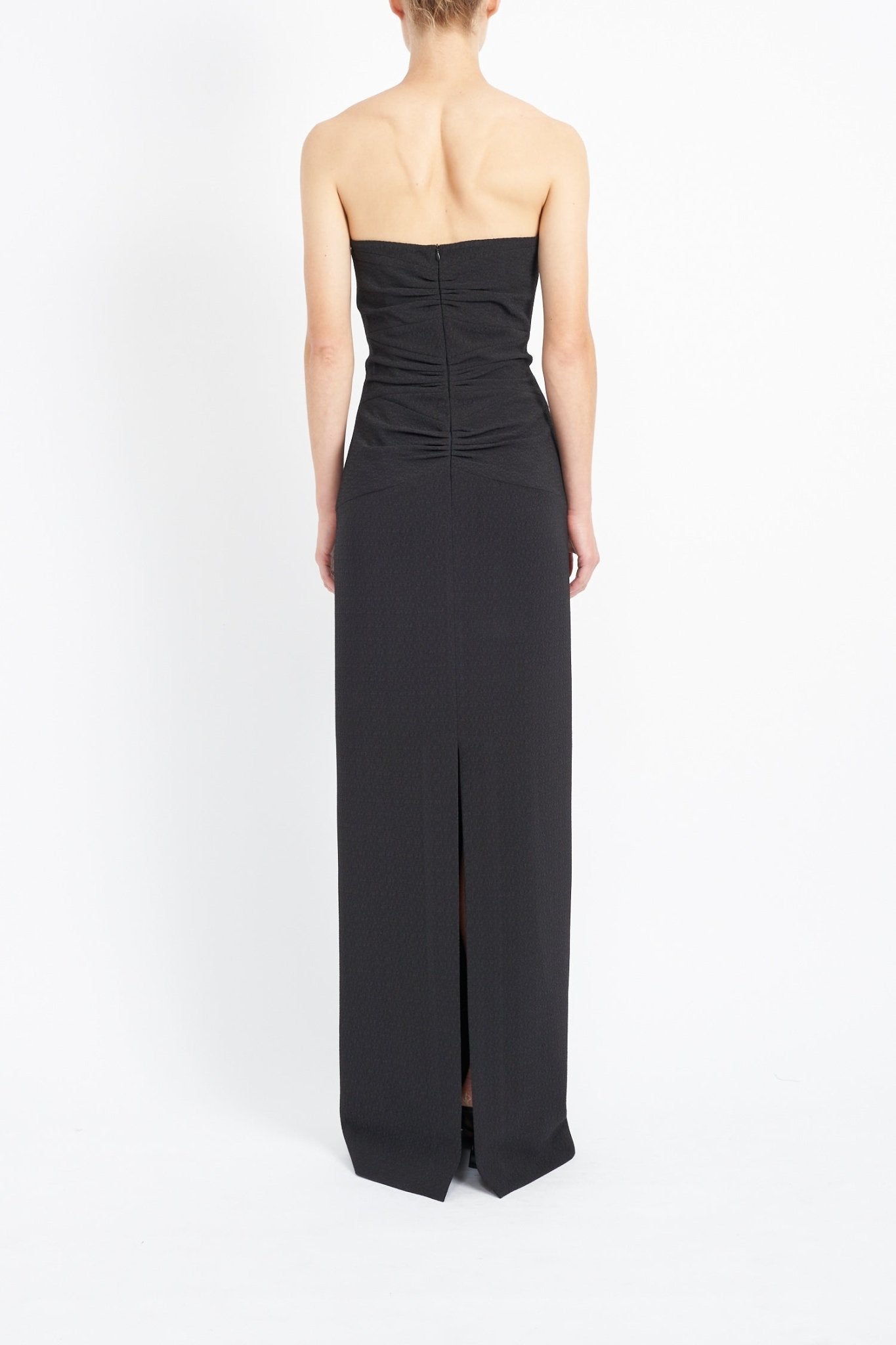 WALLIS BLACK GATHER FRONT STRAPLESS DRESS - E.STOTT