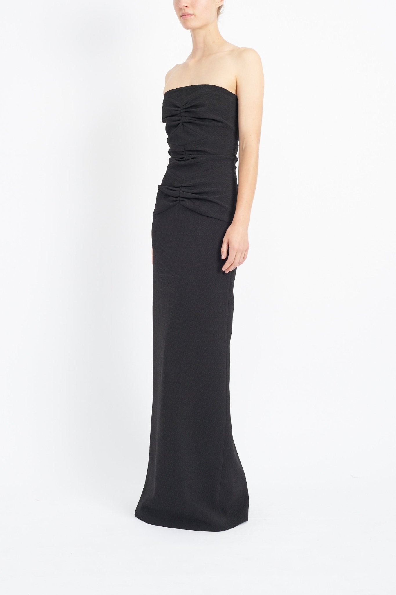 WALLIS BLACK GATHER FRONT STRAPLESS DRESS - E.STOTT